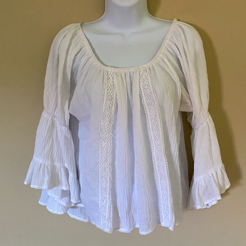 White Ruffle blouse with lace detailing